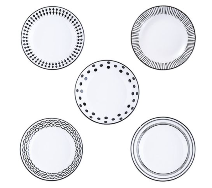 MamaMia Ceramic Plate Family Set of 5-Classic Black&amp;White (9 inch)