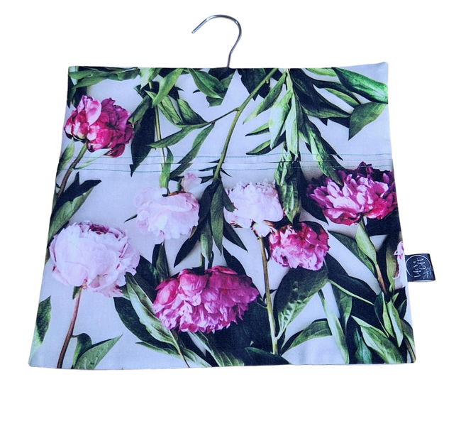 Laundry Peg Bag - Light and Dark Pink Flowers with Green Leaves