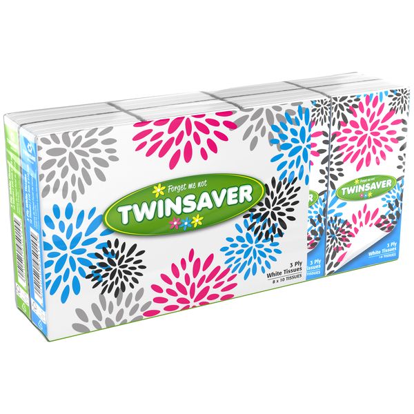 Twinsaver Facial Tissues 3 Ply Pocket Pack - 10 Pack