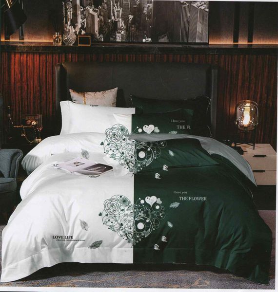 Bedspread Set 5 Piece Microfiber - F14 - D11 - (White &amp; Green )