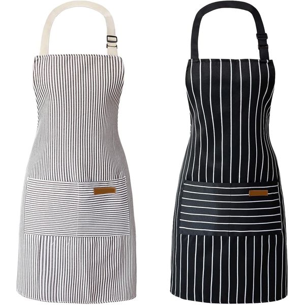2 Cooking Aprons Adjustable Bib Chef Baking Kitchen Apron for Women Men