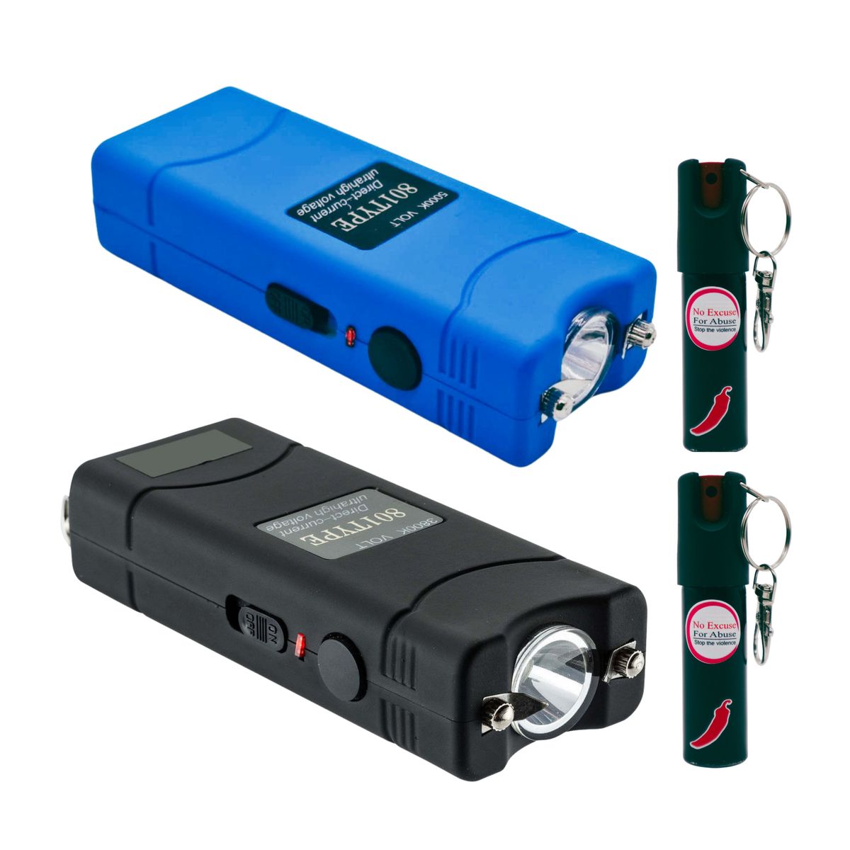 Type 801 Stun Gun Tazer Blue and Black and 2 x Keyring Pepper Spray