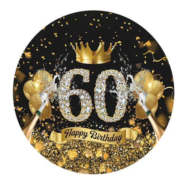 Happy 60th Birthday Round Wooden Vinyl Signage 40CM
