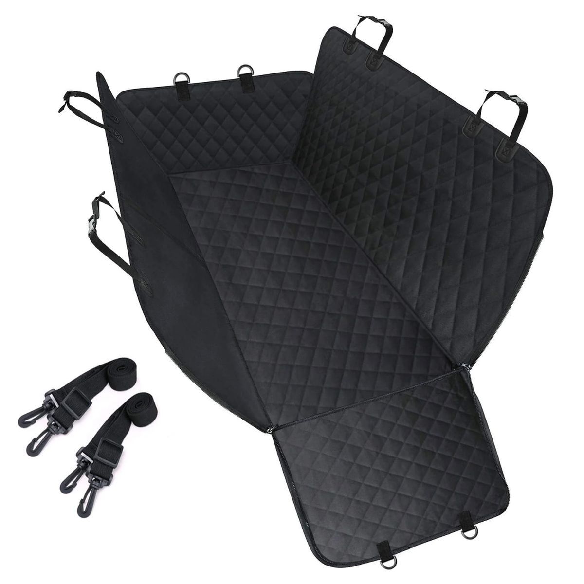 XL 600D Oxford Cloth Pet Back Car Seat Cover with 2 Belts-Black