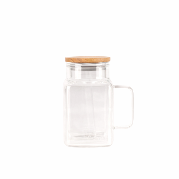 550ml Glass Mason Jar Travel Cup with Bamboo Lid and Handle