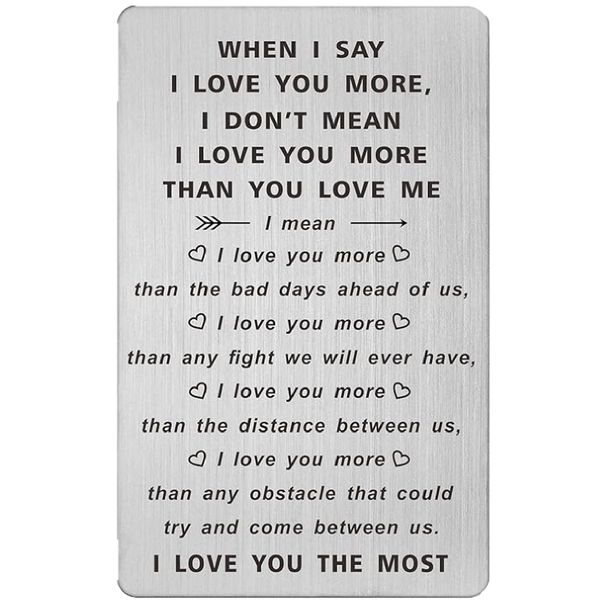 Stainless Steel Engraved I Love You More Wallet Card Love Note Gift Him Her