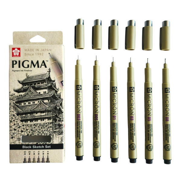 Sakura Pigma Micron Black Pen set of 6