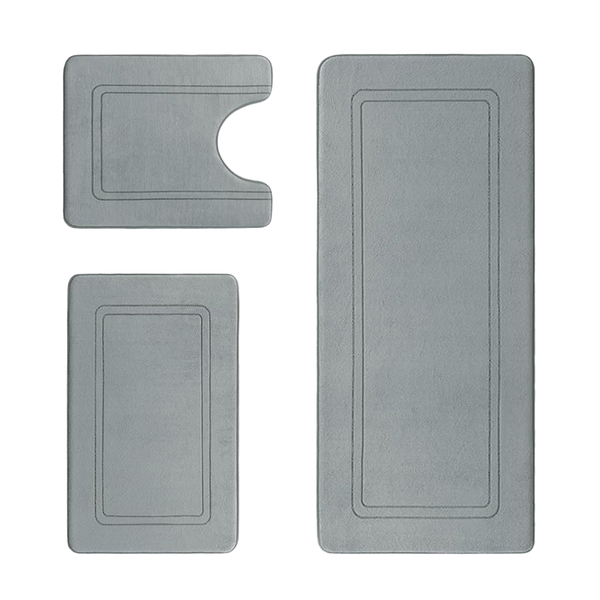 Redisson Bath Mat Sets 3 Piece - Grey Bathroom Rugs Set Non-Slip Washable