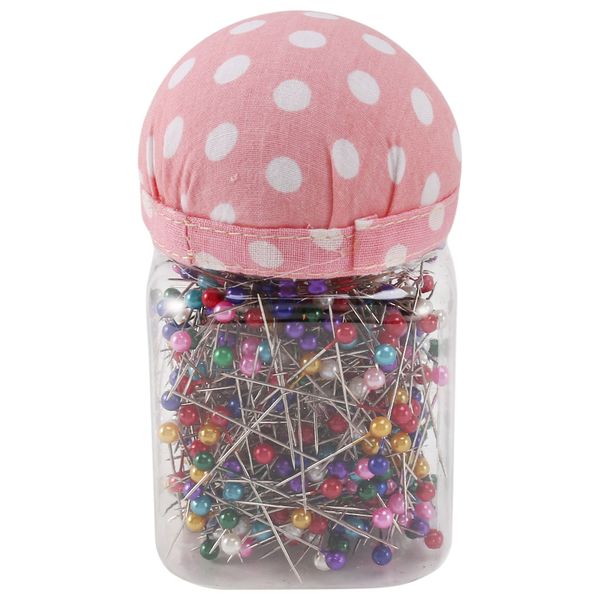 500Pcs Sewing Pins Pearl Needles Pink Fabric Cover Pin Cushion Bottle