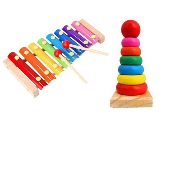 Kids Wooden Stacker and Musical Xylophone Combo