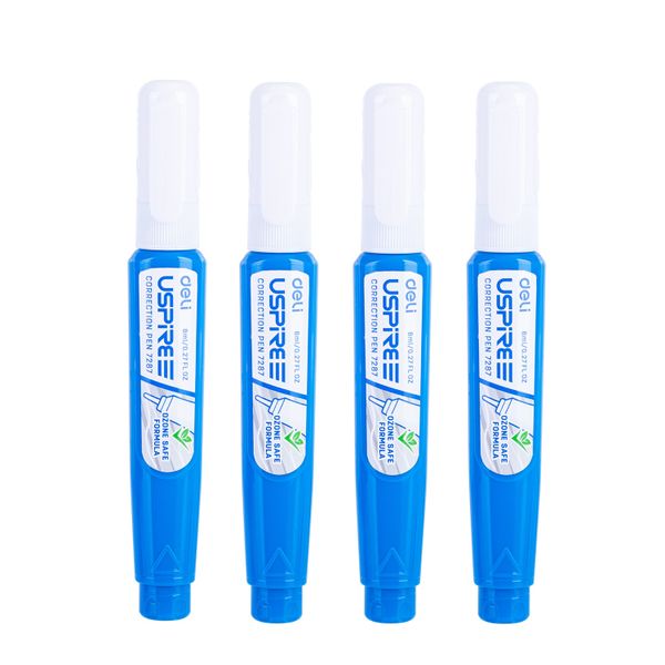Deli Correction Fluid Blue Barrel Pen Shape 8ml 4 PCS
