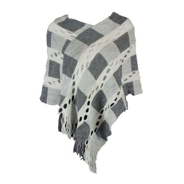 Blackcherry Cut Out Detail Check Poncho