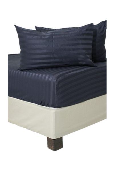 Dobby Stripe Fitted Sheet and Pillow case - Navy - Queen Size