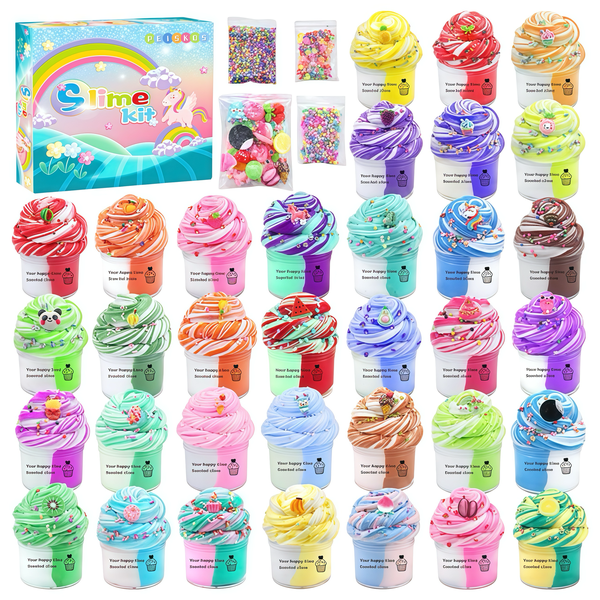 PEISKOS 38PCS Dual Color Butter Slime Kit DIY Slime Toys for Kids Age 6+