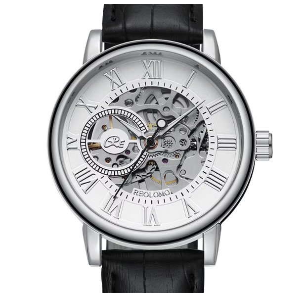 Men's Mechanical Watch, Zinc Alloy Case/Genuine Leather Strap, Black