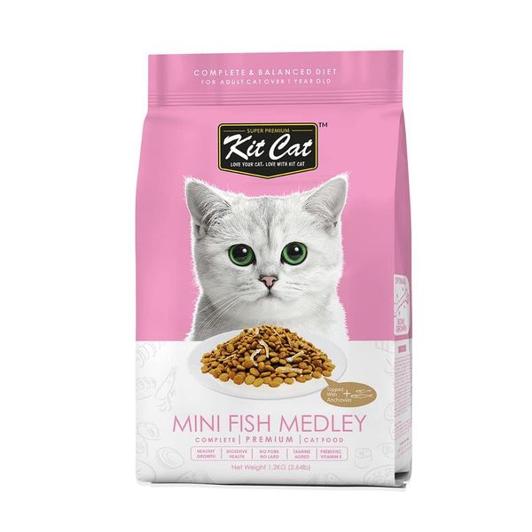Kit Cat - Premium Dry Cat Food Mini Fish Medley 1.2kg + 2 Tuna &amp; Salmon 80G