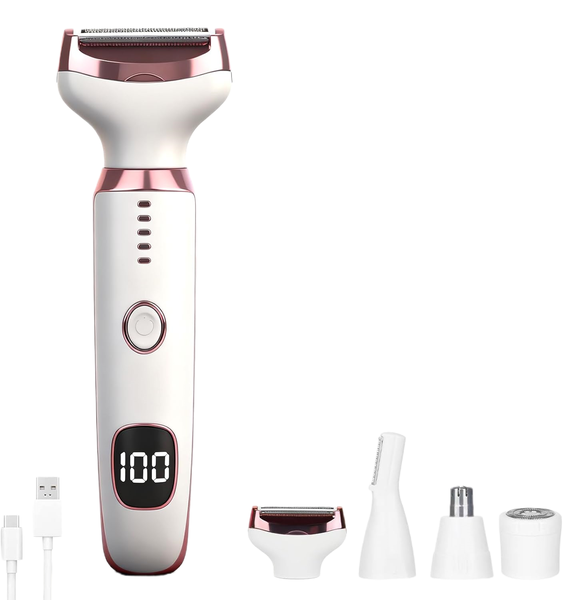 Ladies' 4-in1 Wet/Dry Rechargeable Shaver &amp; Facial Hair Remover with LED