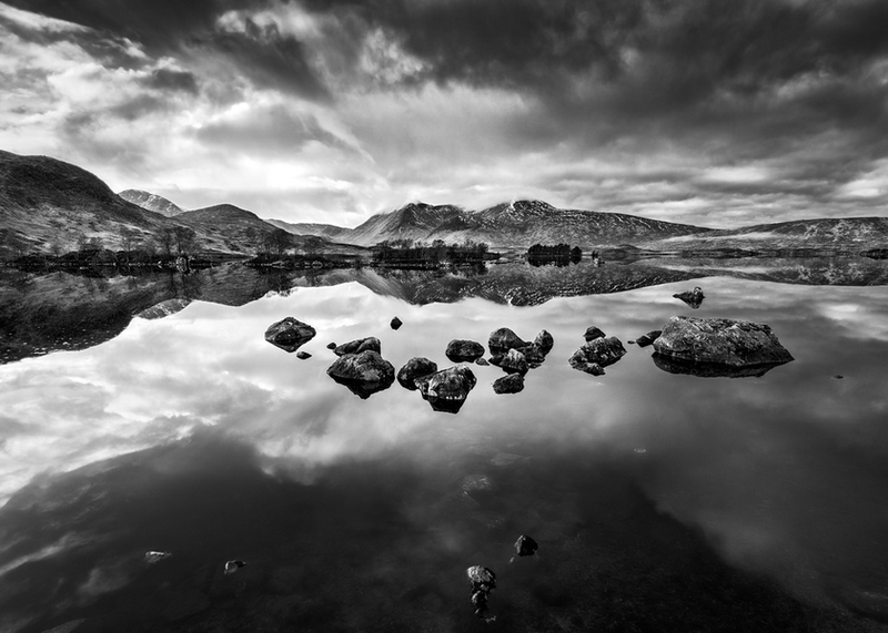 Canvas Wall Art - Lochan na h-Achlaise in Black in White