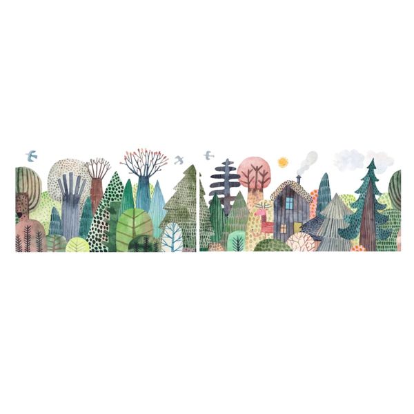 Decor Magical Forest Landscape Watercolour Wallpaper Set of 2 - 140cm