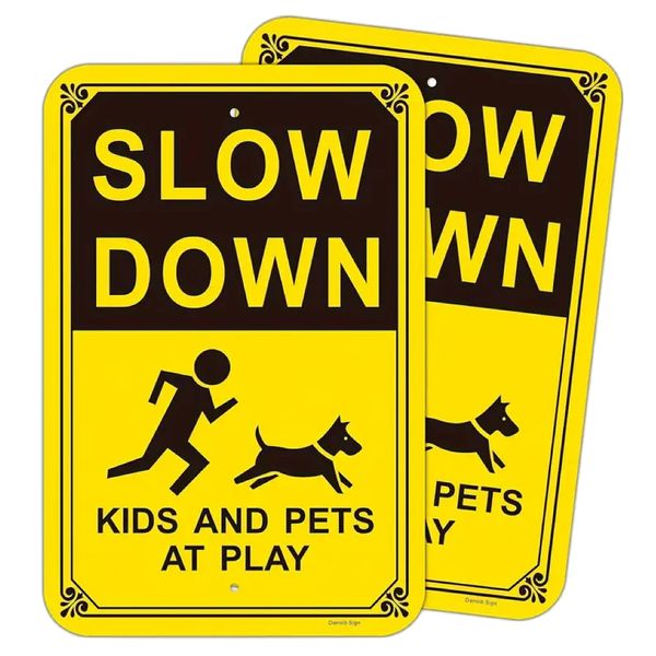 Stationery Yellow &amp; Black Slow Down Kids &amp; Pets At Play Signs 2pcs - 30.5cm