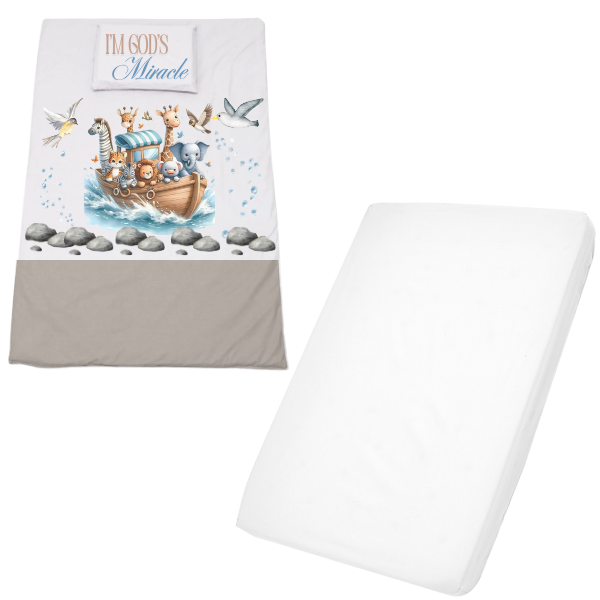 Cot Duvet Cover &amp; Waterproof Fitted Sheet 1170x560mm God's Miracle