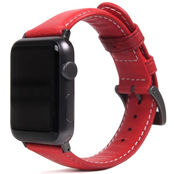 SLG D6 Italian Minerva Box Leather Strap For Apple Watch 38/40mm - Red