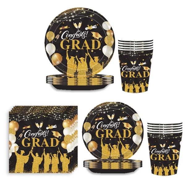 60Pc Elegant Graduation Celebration Set - Disposable Plates, Napkins &amp; Cups