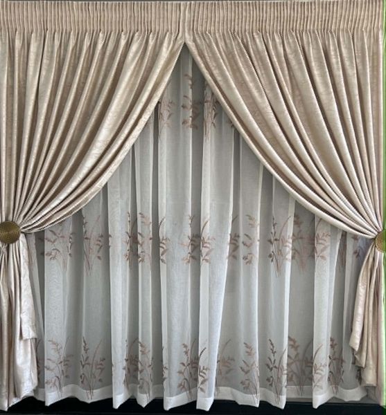 Light Beige Icecream Taped Curtain &amp; Lace