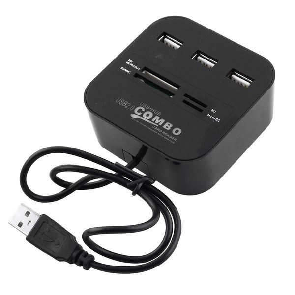 All-in-one USB 2.0 HUB Card Reader Cable Splitter Adapter Black
