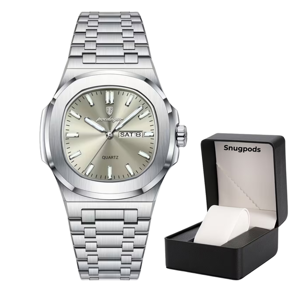Poedagar Luxury Crystal Men's Watch - With Snugpods Luxury Watch Box