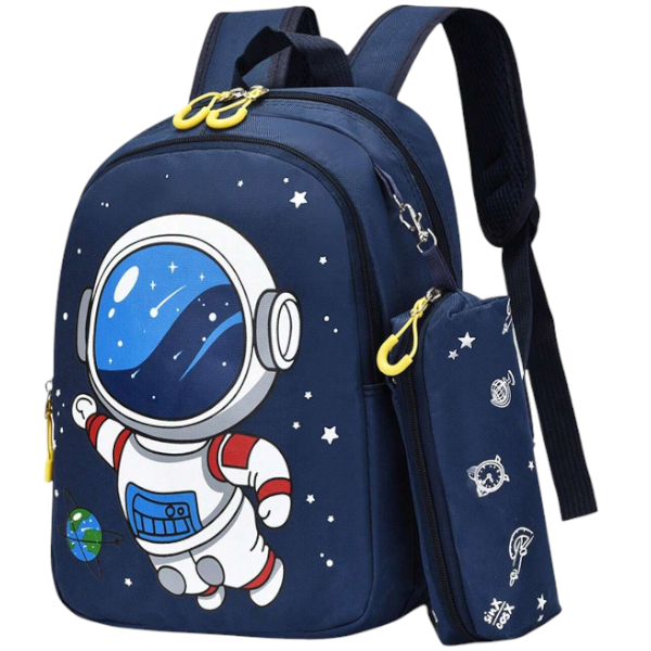 Astronaut Kids' School Backpack With Detachable Pencil Case - Black
