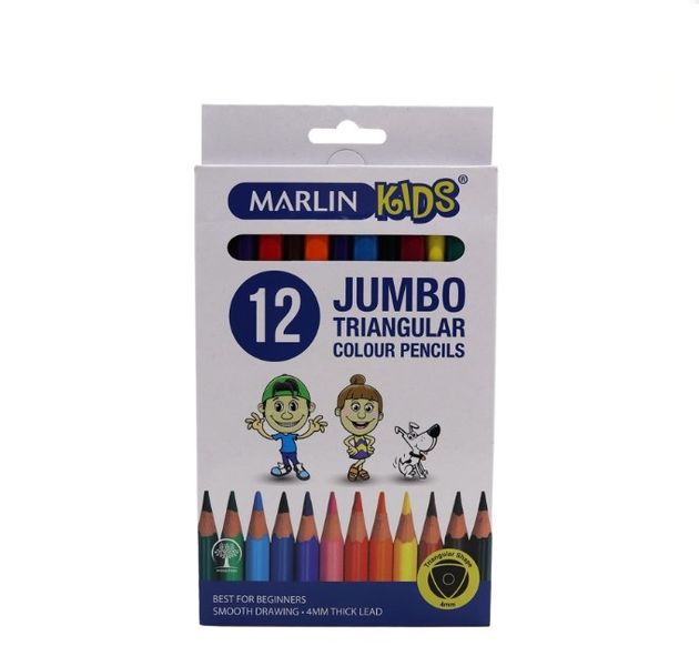 Marlin Kids - 12 Jumbo Triangular Colour Pencils (Pack Of 12)