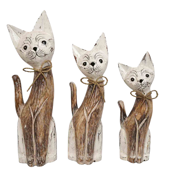 Cats set of 3 Wooden Weathered Look Handcraft 25cm - Ribbon