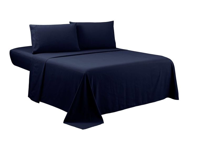 4 Piece Cotton Blend Bed Sheet Set - Navy Blue - King