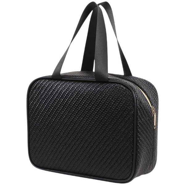 Elegant Textured Makeup Carry Bag For Travel &amp; Daily Use - Black