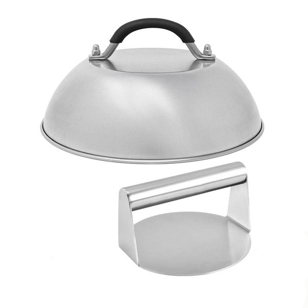 Burger Press &amp; Melting Dome Set - Stainless Steel Griddle Accessories Kit