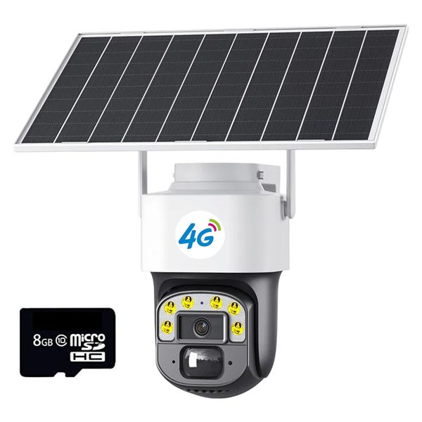 4G Sim Operated HD Solar Powered PTZ 4MP Outdoor Security Camera &amp; 8GB Card