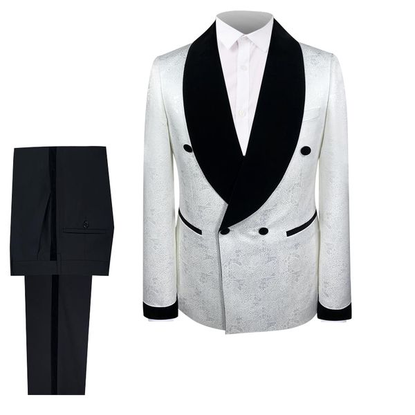 White And Black Suit For Groom - Wedding Suit / Tuxedo - Special Occasion