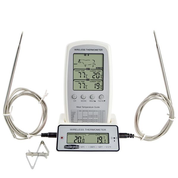 Portable Wireless Digital BBQ Thermometer With Two Probe - Orange