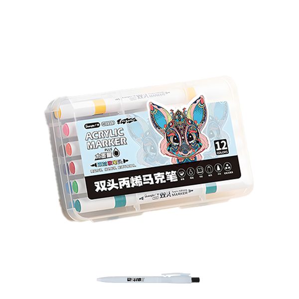12 Pieces Vibrant Colors Dual Ended Acrylic Markers Set With Revibe Pen