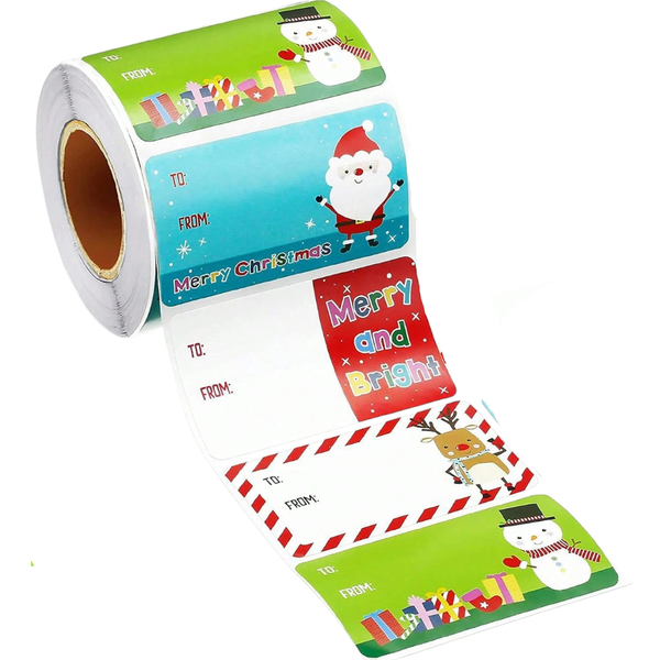 500-Piece Christmas To/From Gift Tag Sticker Roll - Multicolor