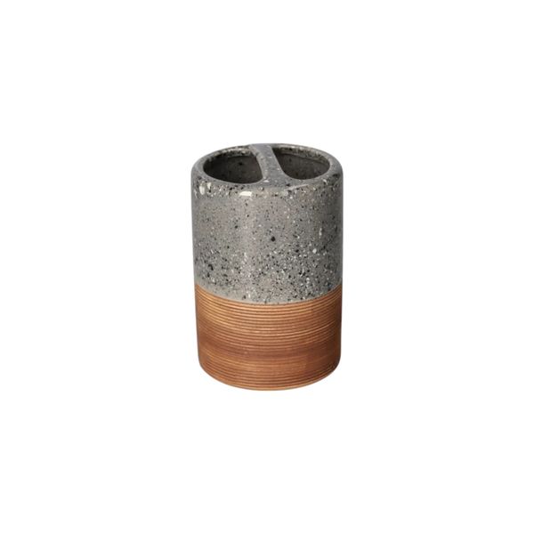 Grey and brown Double Hole Ceramic Toothbrush Holder