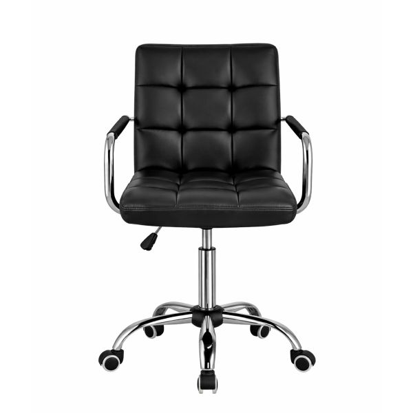 Black Adjustable PU Leather Office Chair with Armrests &amp; 360 Swivel