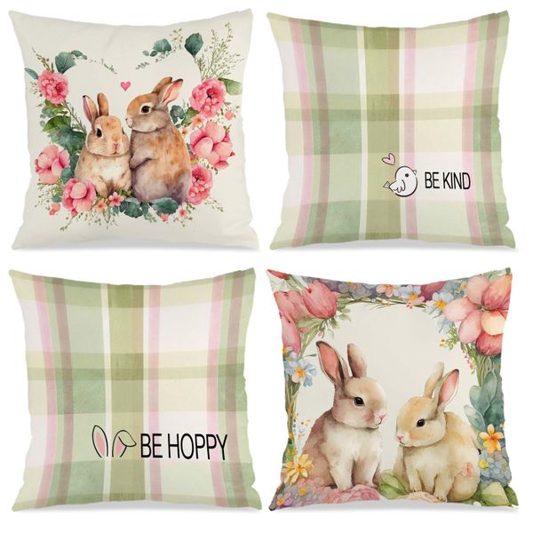 4PCS Rustic Easter Pillow Cases, 45x45cm Decorative Cushion Cover for Couch