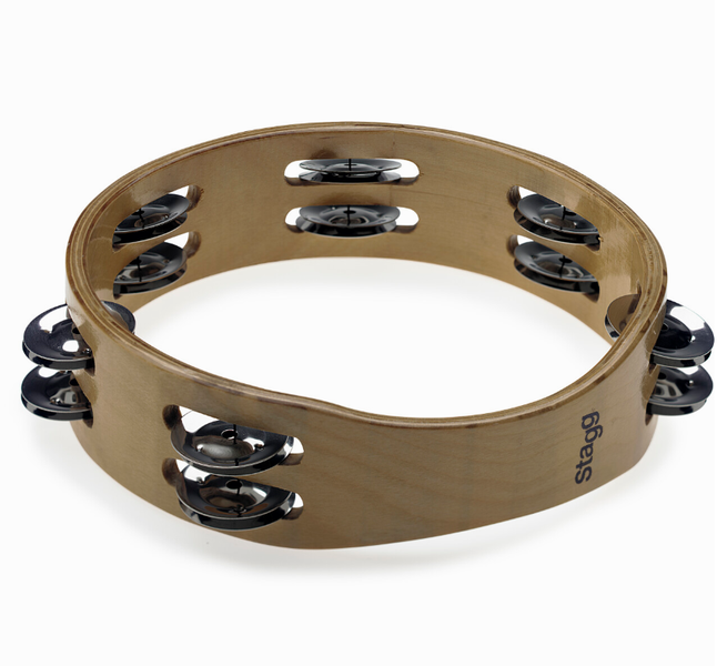 Stagg STA 3208 8" Headless Wooden Tambourine with 2 rows of Jingles