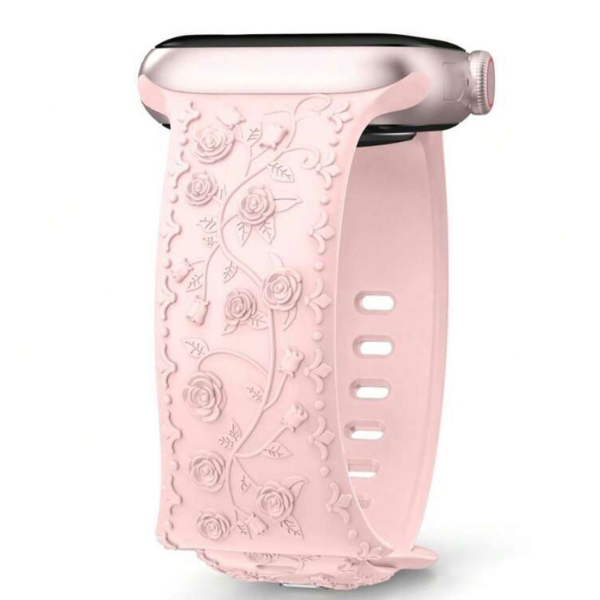 Luxurious Silicone Carved Rose Watch Strap for Apple Watch