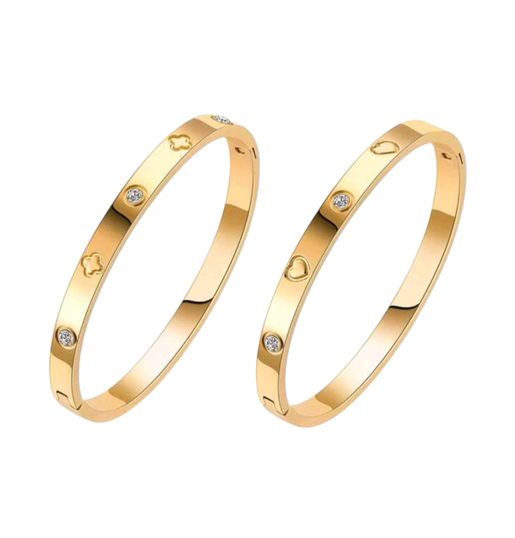18k Gold Plated Cz Stainless-Steel Luxury Bracelet- 2 Pack