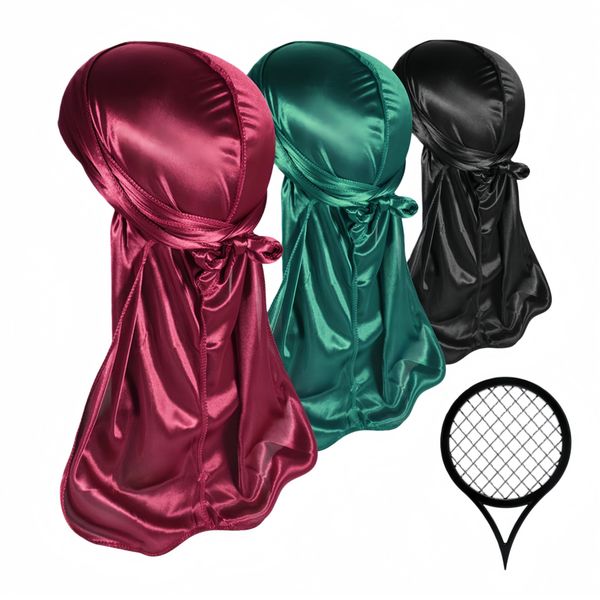 3 Packs Silky Durags Pack for Men Waves With Curls Comb,Silk, Elastic