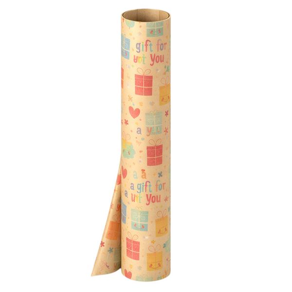 4 Pack - Decorative Birthday Kraft Wrapping Paper Roll - Brown