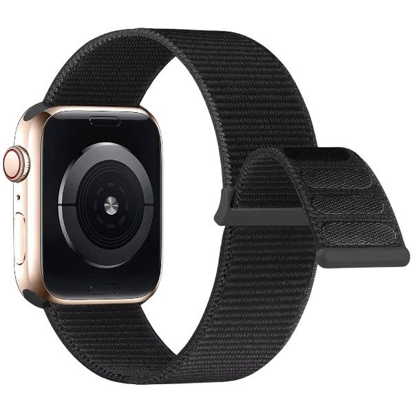 Nylon Stretch Apple Watch Strap With Adjustable Hook &amp; Loop Clasp -Blue &amp; Orange